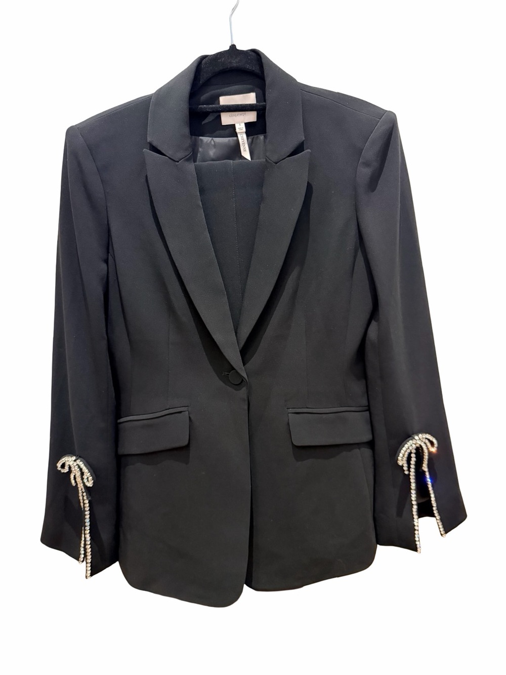 cinq a sept Black Blazer with Rhinestone Sleeve Ties
